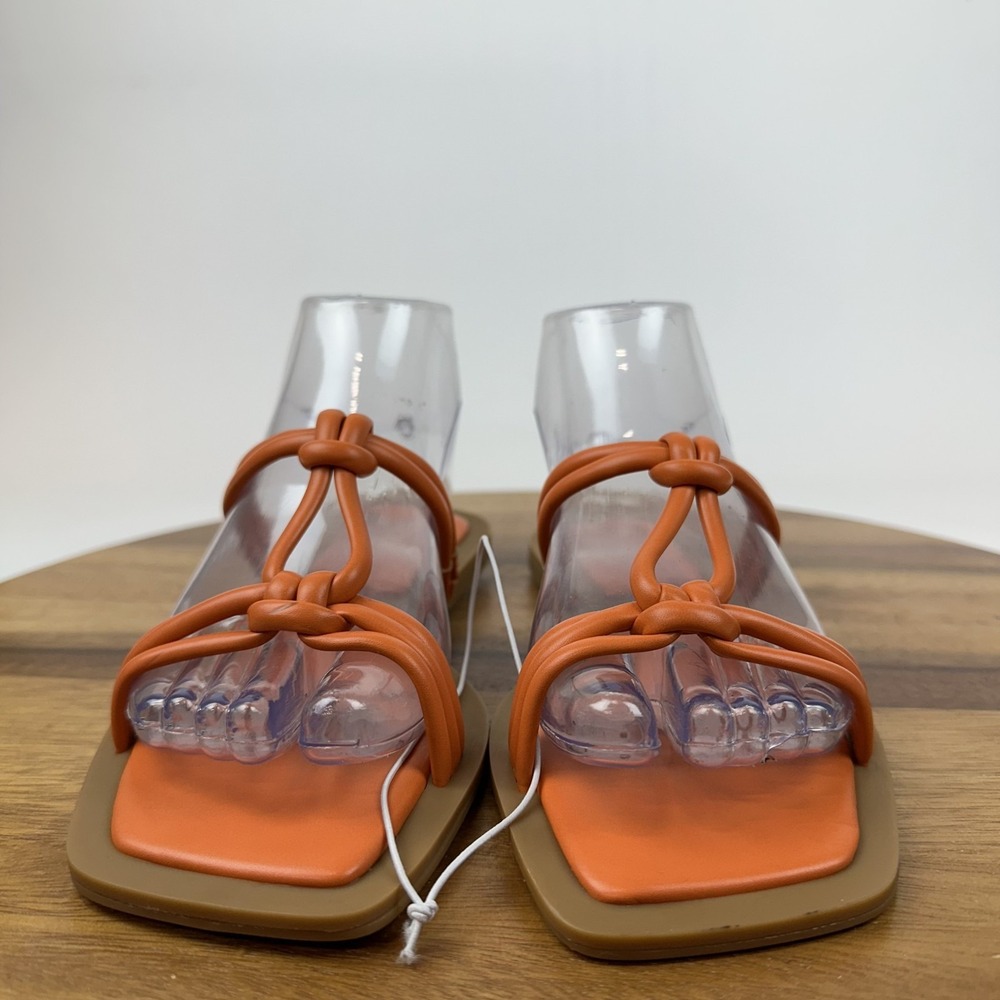New NWOB Womens Azalea Wang Stetson Orange Leather Slides Sandals Size 7 M‎